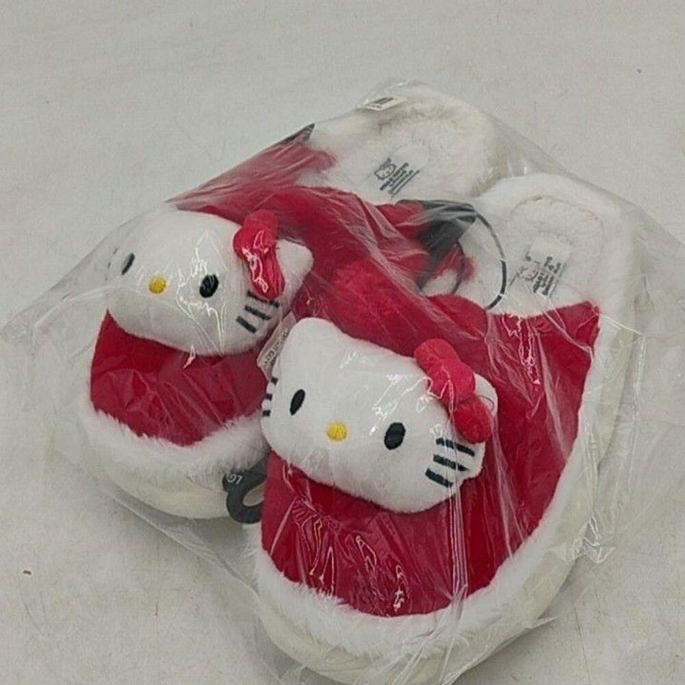 Hello Kitty Slippers Womens Red Plush Fleece Faux Fur House Cozy Size L